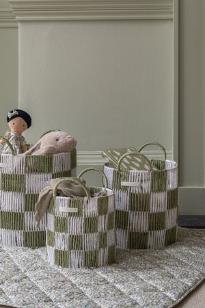 Avery Row Checkerboard Storage Basket Set of 3 Sage 1