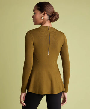 back of ribbed jumper in khaki on woman