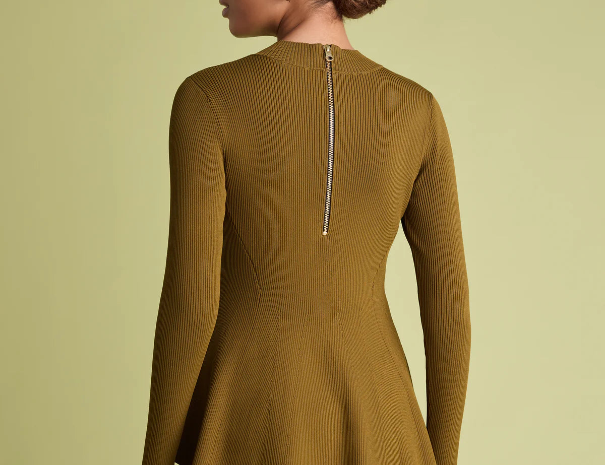back of ribbed jumper in khaki on woman