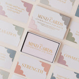 Set of 'MIND CARDS' with affirmations for birth on a grid background