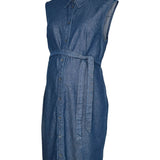 Blue denim dress on a white background