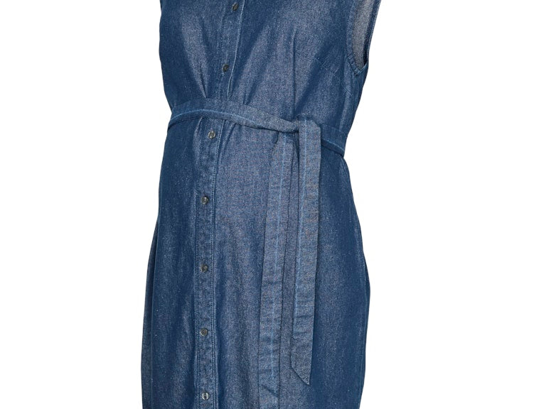 Blue denim dress on a white background