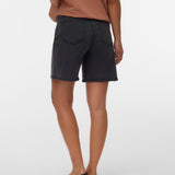 Person wearing black shorts on a white background