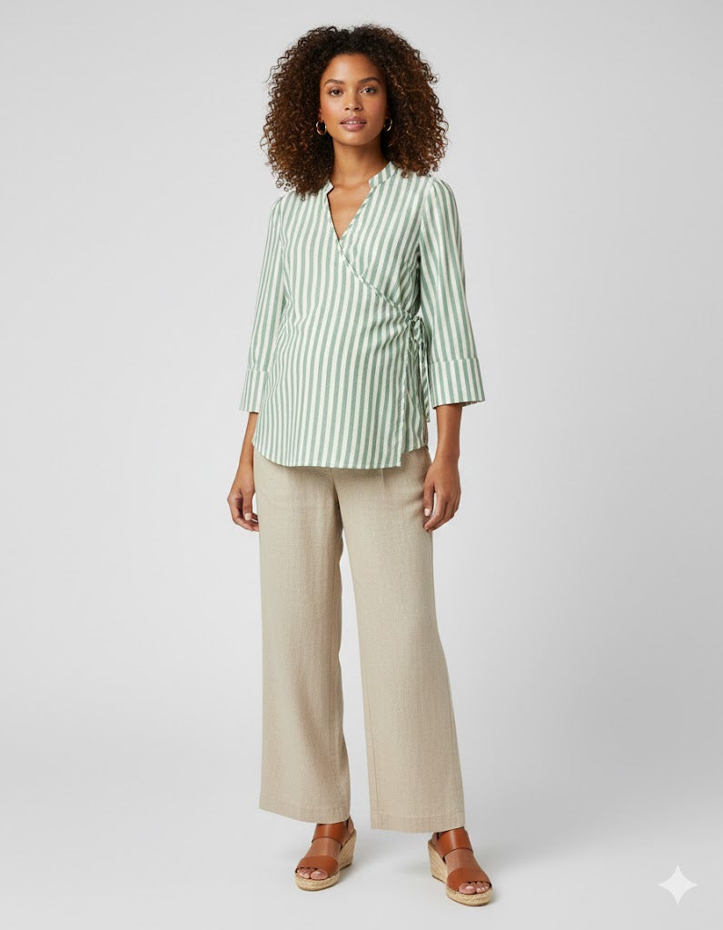 Maternity Lia Shirt Green Stripe