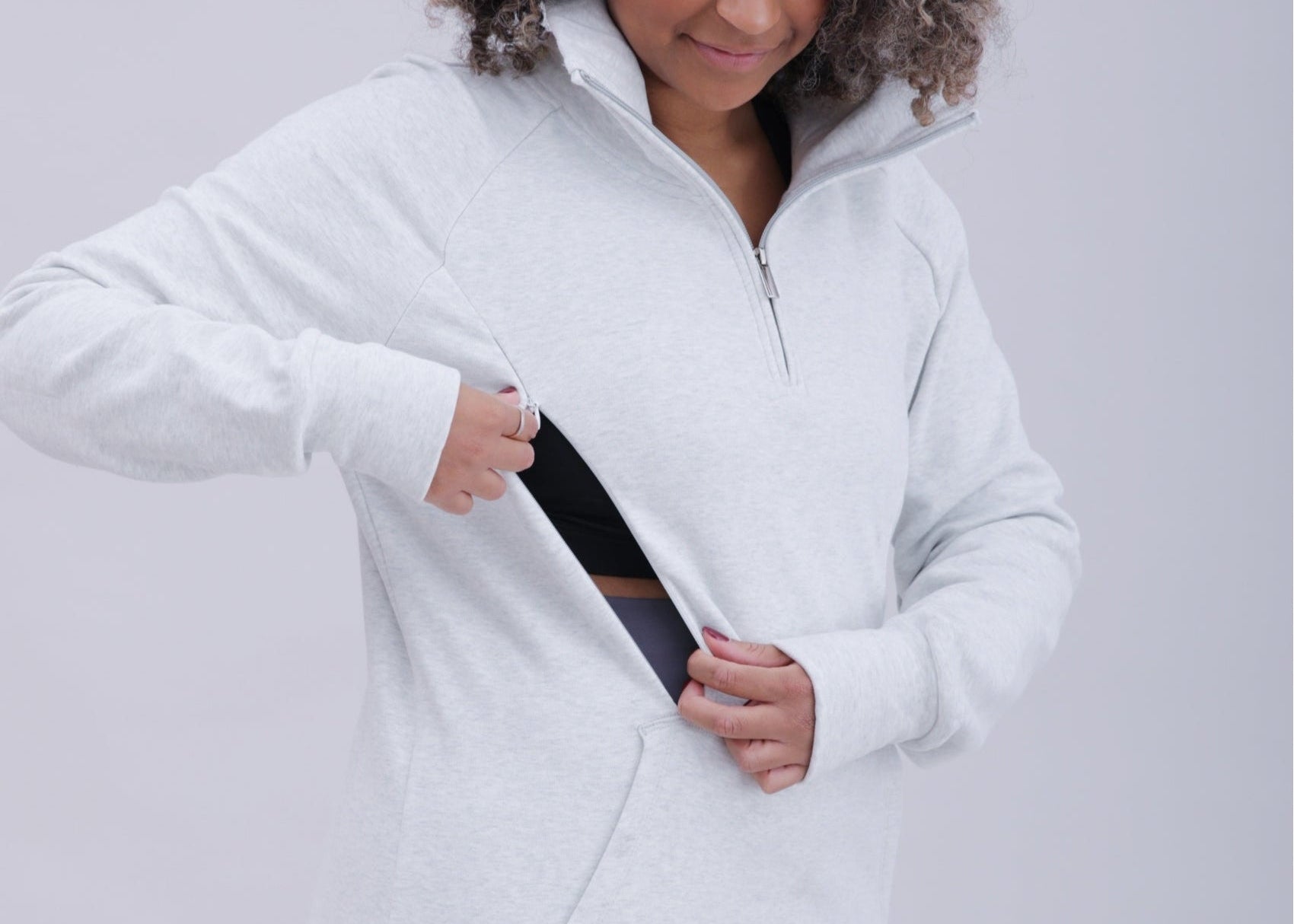 Natal Active Breastfeeding Maternity 1 4 Zip Sweater Grey Marl 1