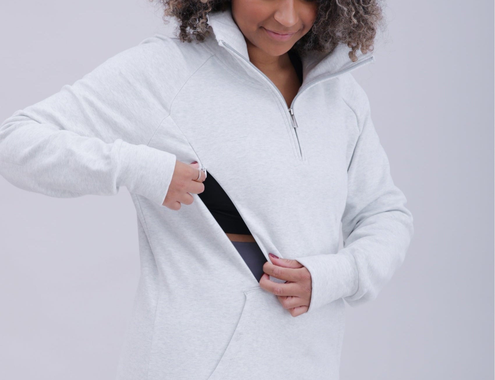 Natal Active Breastfeeding Maternity 1 4 Zip Sweater Grey Marl 1