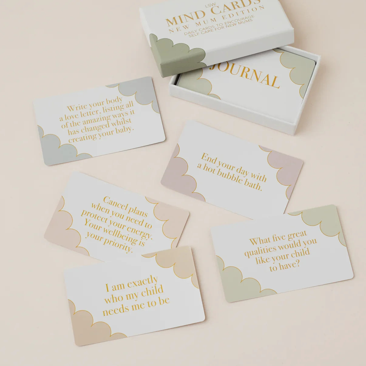 Set of cards with text on a beige background
