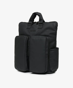 Black backpack on a white background