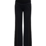 Black wide-leg cropped trousers with a wide waistband, shown on a plain white background.