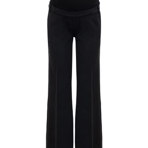 Black wide-leg cropped trousers with a wide waistband, shown on a plain white background.
