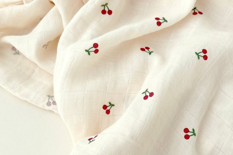 Cherry Muslin Swaddle Blanket breathable baby muslin by Cozy Crew Club