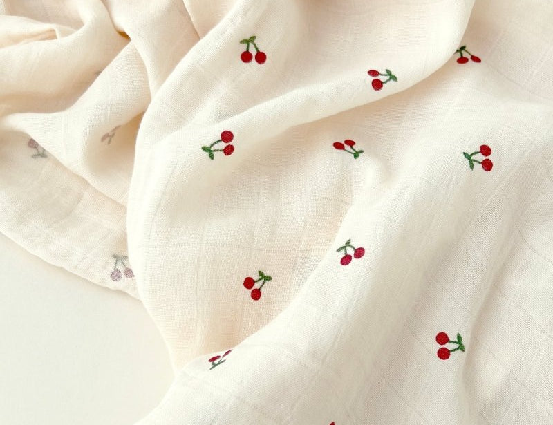 Cherry Muslin Swaddle Blanket breathable baby muslin by Cozy Crew Club