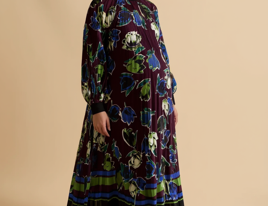 Printed High Neck Pleated Midi Dress maternity