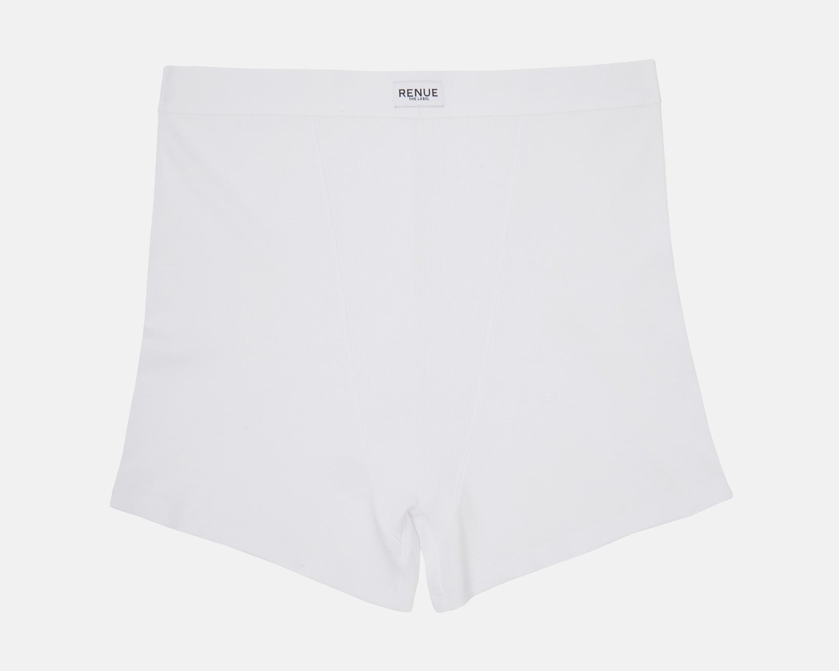 White high-waisted boxer briefs with a small black 'MENACE' brand label on the front waistband, shown flat against a light gray background.