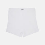 White high-waisted boxer briefs with a small black 'MENACE' brand label on the front waistband, shown flat against a light gray background.