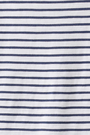 Close-up of white fabric with blue horizontal stripes