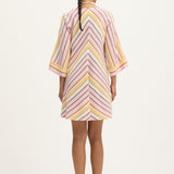 Back view of Summery Copenhagen Martha Mini Dress in Pink Mist with fluted sleeves and V neckline