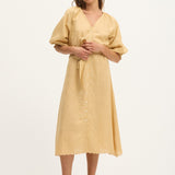 Summery Copenhagen Theresa Maternity Midi Dress in Sand – full front view