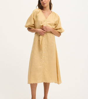 Summery Copenhagen Theresa Maternity Midi Dress in Sand – full front view