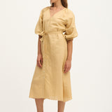 Summery Copenhagen Theresa Maternity Midi Dress in Sand – full front view
