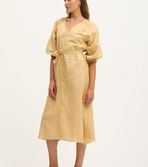Summery Copenhagen Theresa Maternity Midi Dress in Sand – full front view