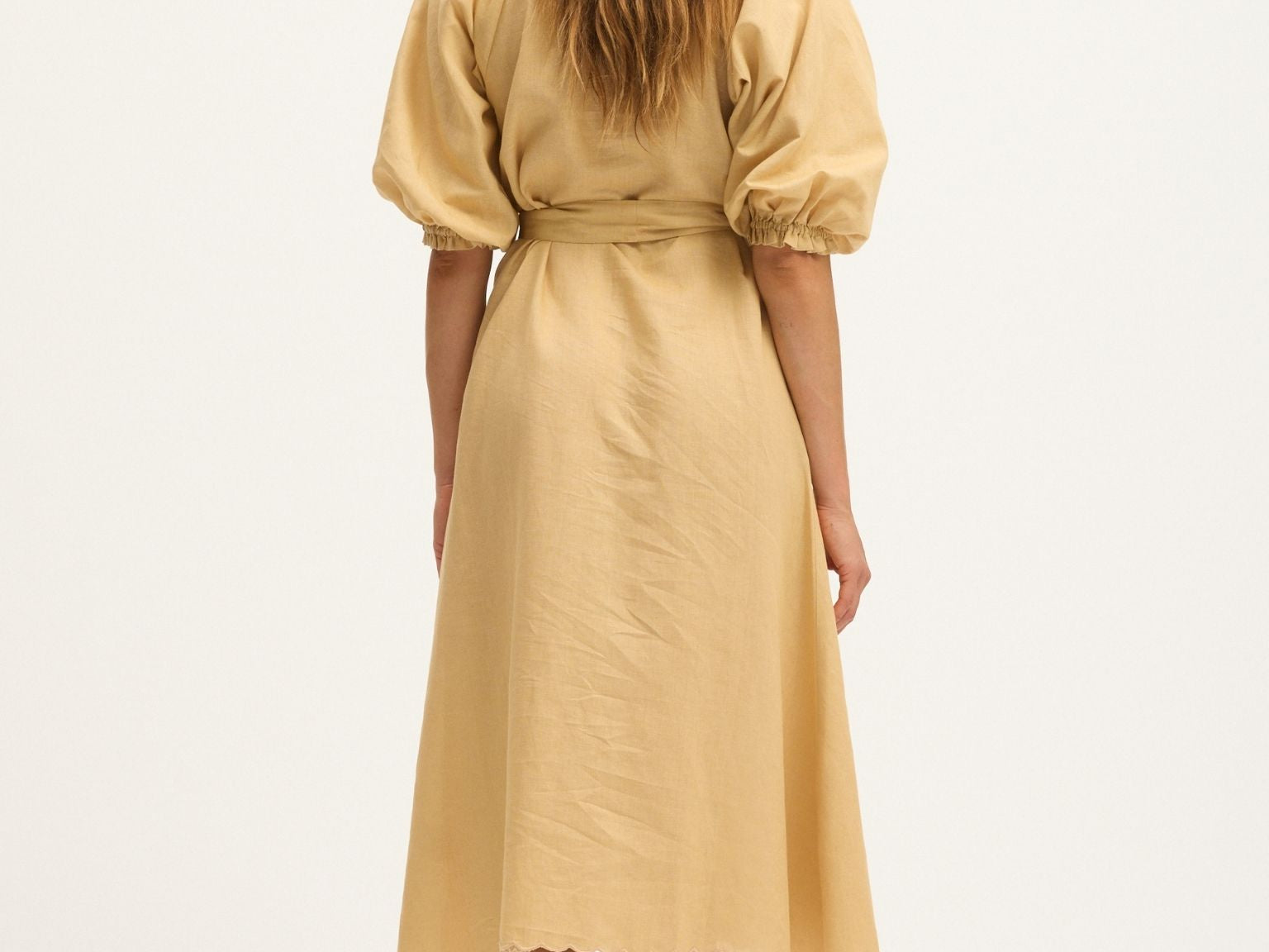 Summery Copenhagen Theresa Maternity Midi Dress in Sand – full back view