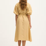 Summery Copenhagen Theresa Maternity Midi Dress in Sand – full back view