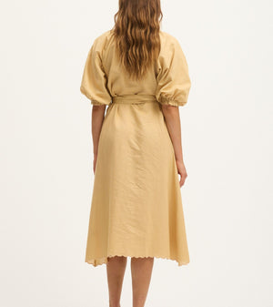 Summery Copenhagen Theresa Maternity Midi Dress in Sand – full back view
