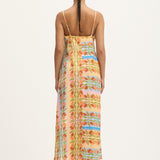 Back view of Summery Copenhagen Carmen String Dress in Multi Colour with tie-front and spaghetti straps