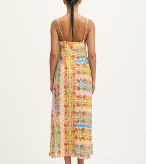 Back view of Summery Copenhagen Carmen String Dress in Multi Colour with tie-front and spaghetti straps