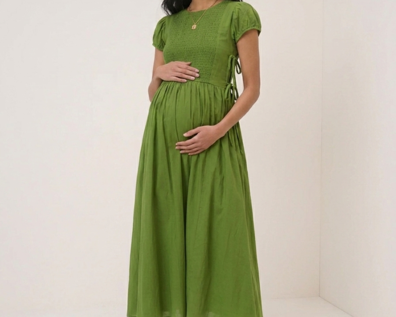 bump friendly green dress Mona Maxi Dress with Smocking in Sage Green Floral