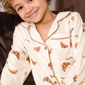 Mini Cozy Croissant Club Pyjamas with golden croissant print, by Cozy Crew Club – image 3