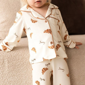Mini Cozy Croissant Club Pyjamas with golden croissant print, by Cozy Crew Club – image 5