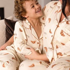 Mini Cozy Croissant Club Pyjamas with golden croissant print, by Cozy Crew Club – image 6
