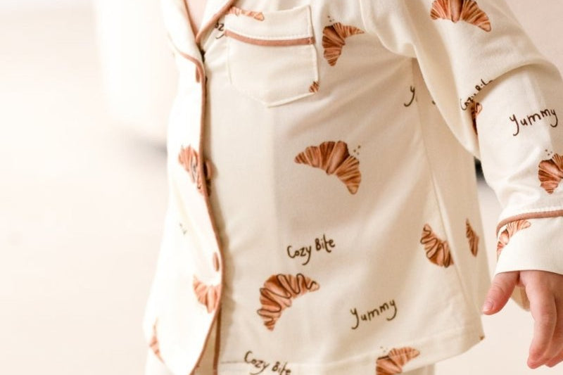 Mini Cozy Croissant Club Pyjamas with golden croissant print, by Cozy Crew Club – image 7