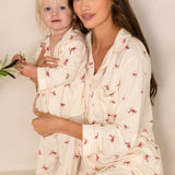 Mini Cozy Rosy Ribbon Pyjamas Set with pink bow print on cream, by Cozy Crew Club – image 2