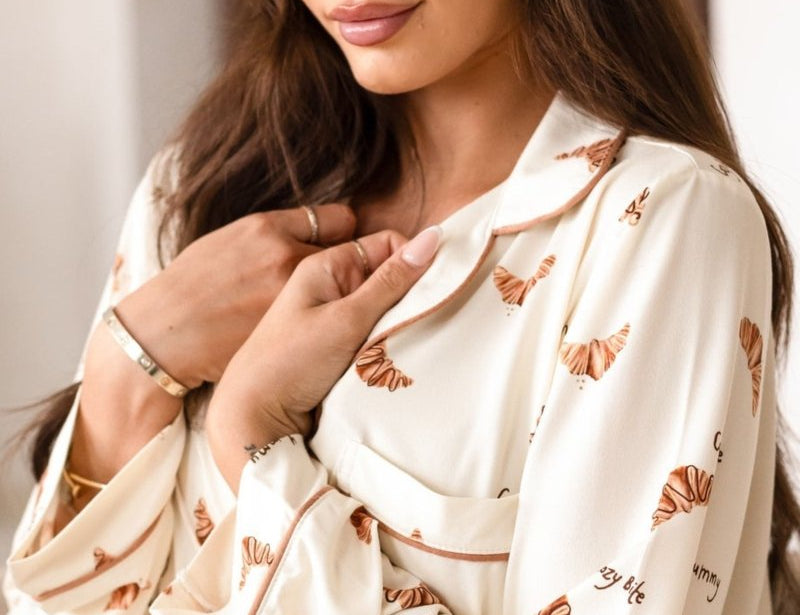 Adult Cozy Croissant Club Pyjamas croissant print set for mums, by Cozy Crew Club