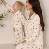 Mini Cozy Rosy Ribbon Pyjamas Set with pink bow print on cream, by Cozy Crew Club – image 4