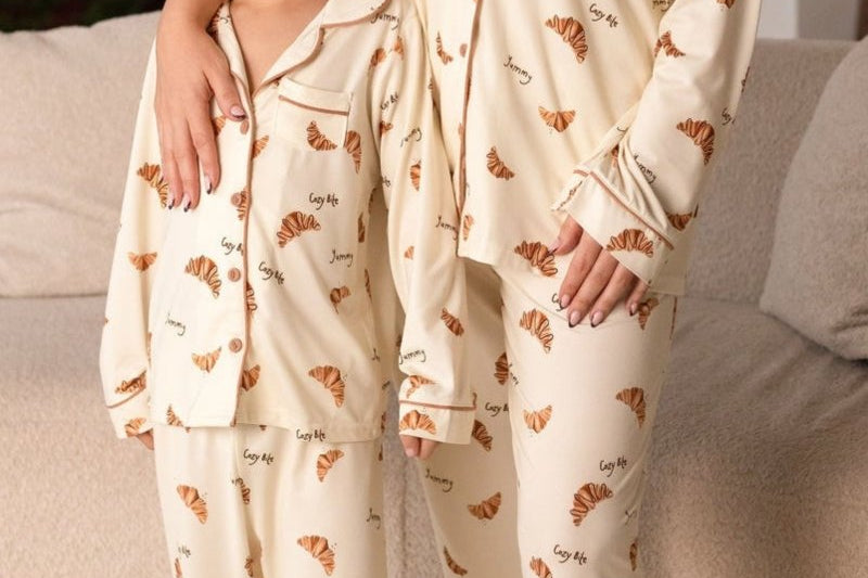 Mini Cozy Croissant Club Pyjamas with golden croissant print, by Cozy Crew Club – image 8