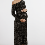 Velvet Sequin Asymmetric Off Shoulder Dress maternity
