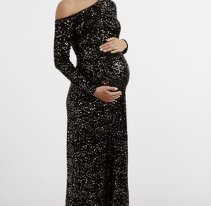 Velvet Sequin Asymmetric Off Shoulder Dress maternity

