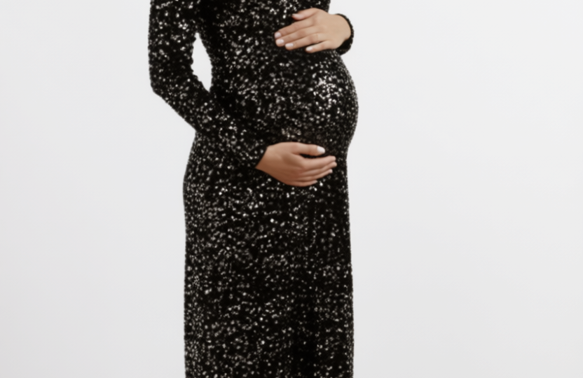 Velvet Sequin Asymmetric Off Shoulder Dress maternity
