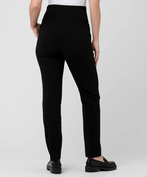 Person wearing black pants on a white background