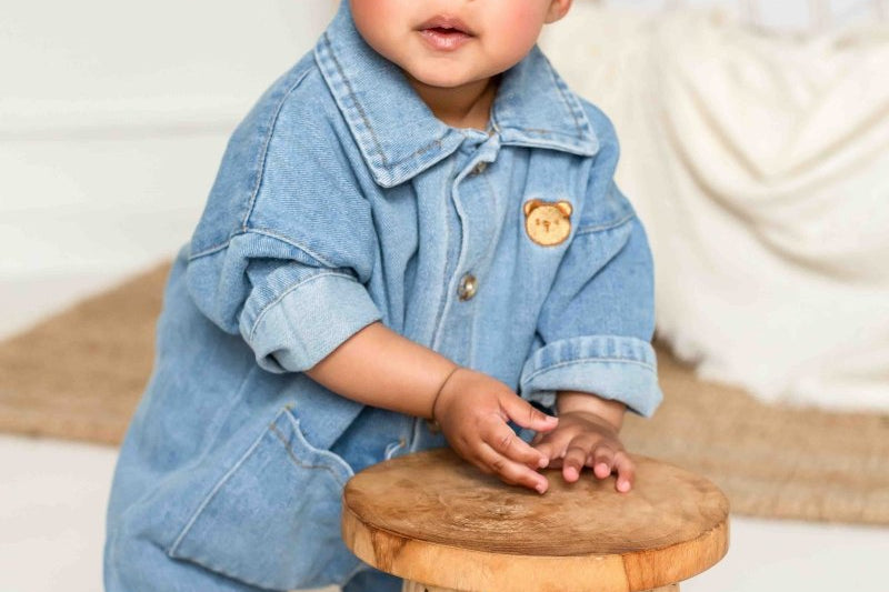 Bear Denim Romper baby all-in-one by Cozy Crew Club – image 7