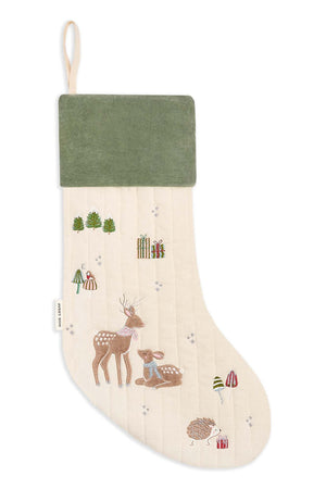 Christmas stocking with deer and forest design on a white background