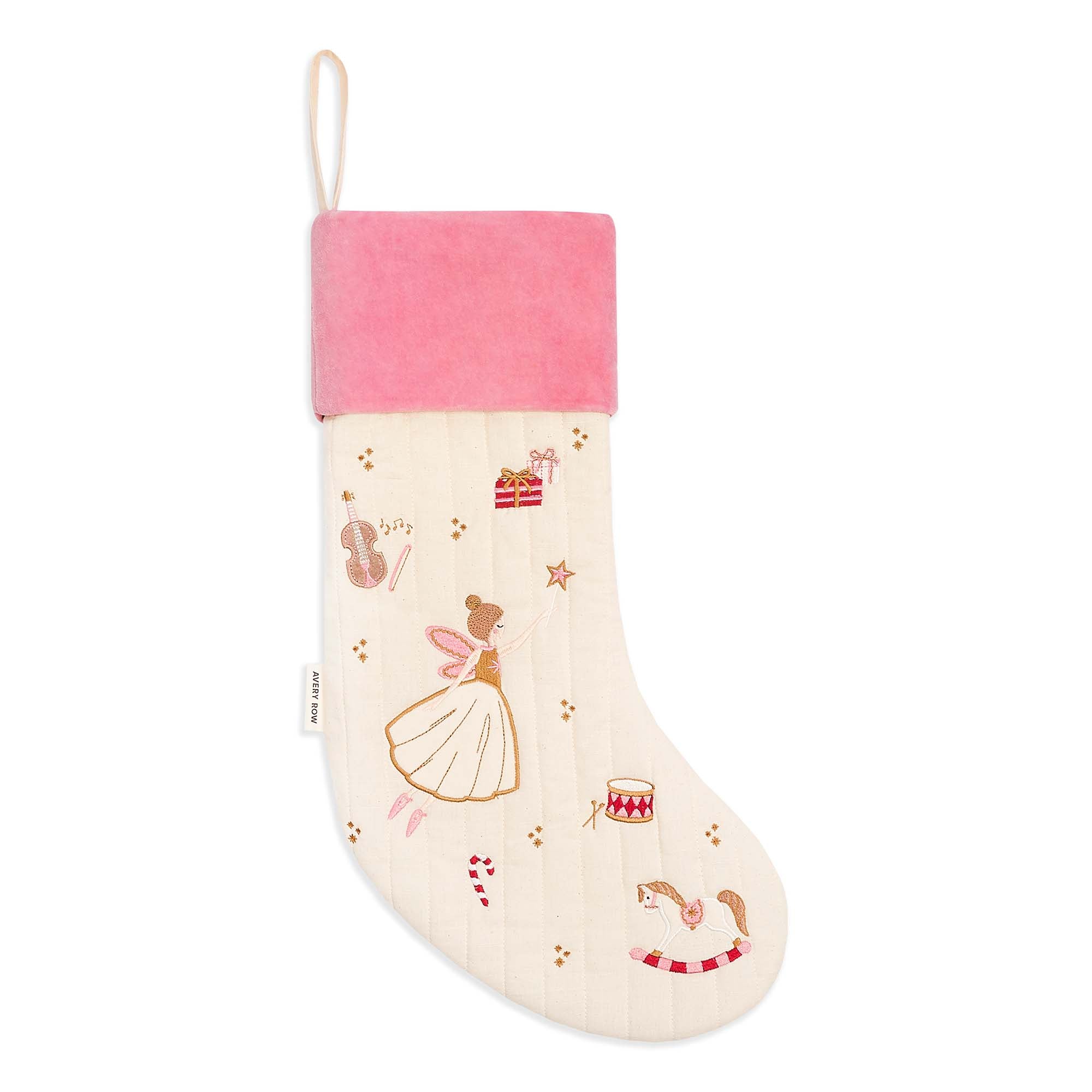 Christmas stocking with fairy design on a white background