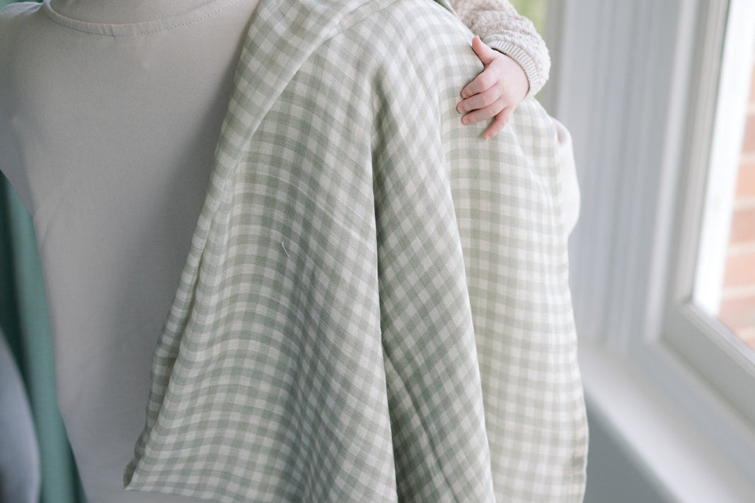 Ralphie Bear Gingham Sage Large Swaddle Muslin 4