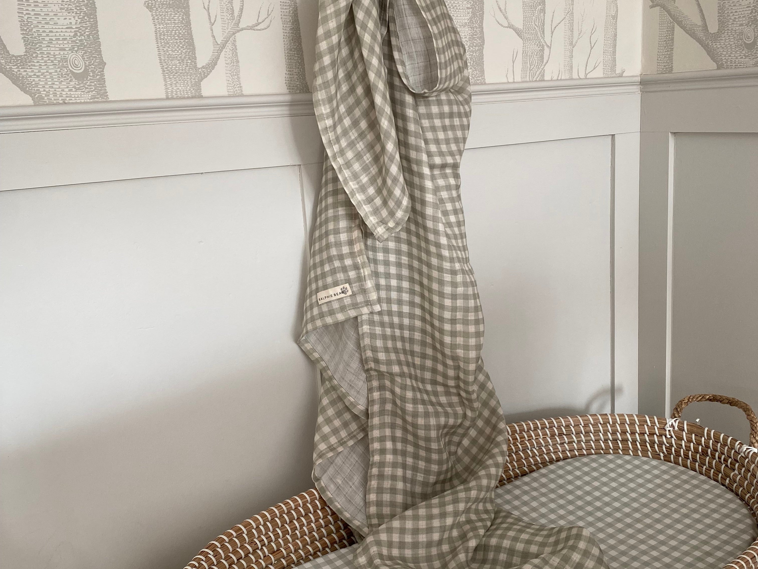 Ralphie Bear Gingham Sage Large Swaddle Muslin 10