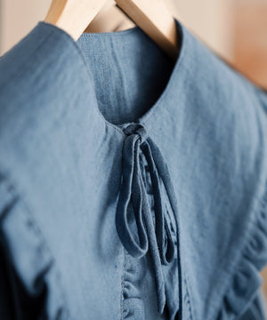 JOURNY Ruffle Detachable Collar Margot Collar Aegean Blue Linen 1