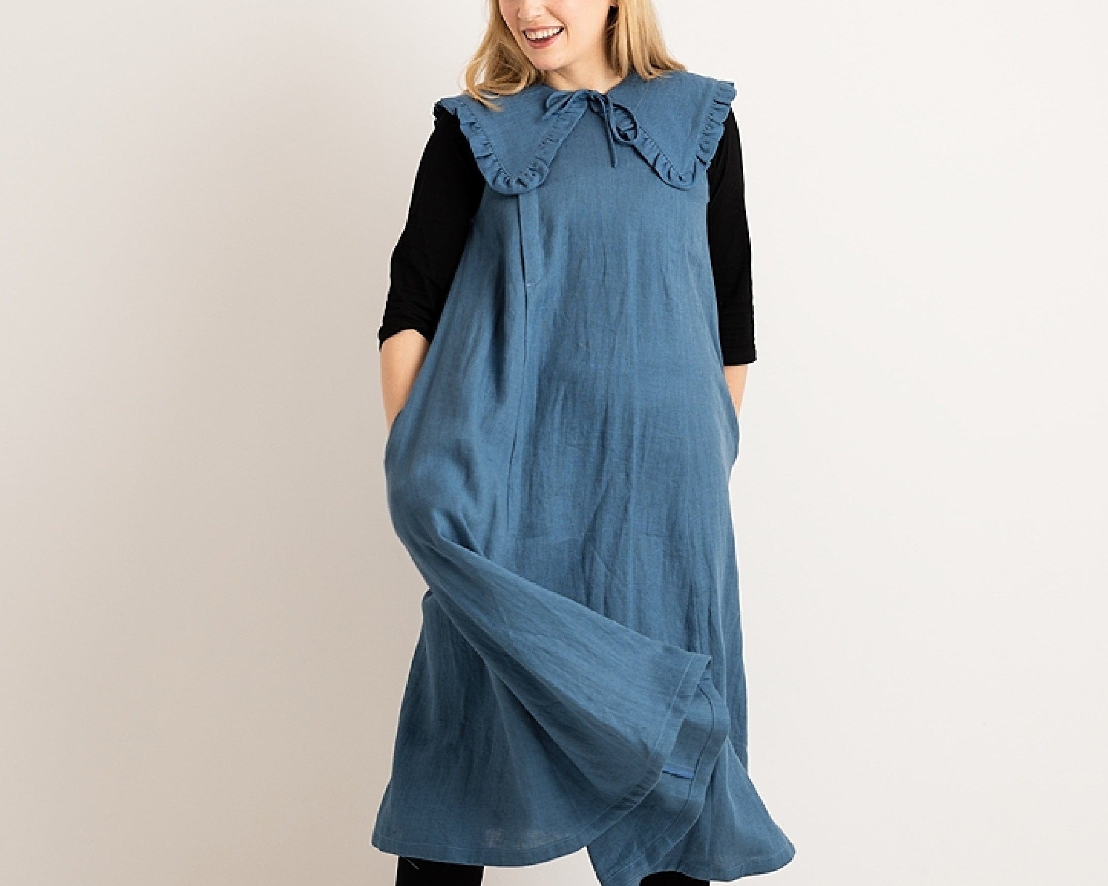 JOURNY Ruffle Detachable Collar Margot Collar Aegean Blue Linen 3